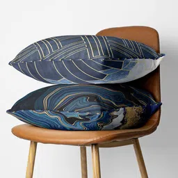 BIANCA Navy Blue & Gold Toned Set of 2 Abstract Square Cushion Covers-10