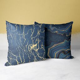 BIANCA Navy Blue & Gold-Toned Set of 2 Abstract Square Cushion Covers-1