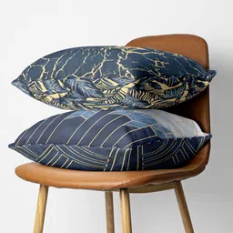BIANCA Navy Blue & Gold-Toned Set of 2 Abstract Square Cushion Covers-3