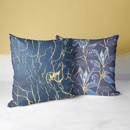 BIANCA Navy Blue & Gold-Toned Set Of 2 Square Cushion Covers-57