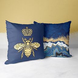 BIANCA Navy Blue & Gold-Toned Set of 2 Abstract Square Cushion Covers-4