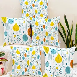 STITCHNEST Set of 5 White & Blue Floral Square Cushion Covers-5