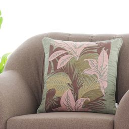 Pluchi Green & Pink Floral Cotton Square Cushion Cover-image-24