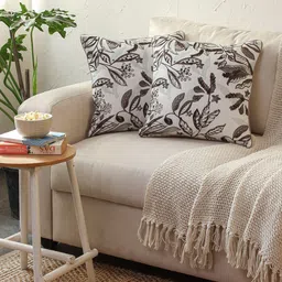 House This Murikady Grey & Black 2 Pieces Floral Square Cushion Covers-22