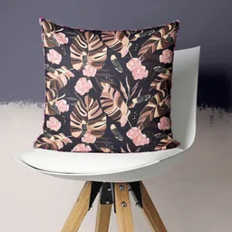 BIANCA Peach-Coloured & Black Floral Square Cushion Covers-10