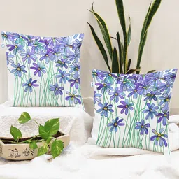 STITCHNEST Blue & Green Set of 2 Floral Square Cushion Covers-8
