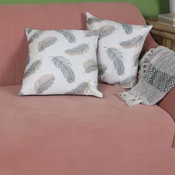 MFD HOME FURNISHING Set of 2 White & Grey  Floral Square Cushion Covers-43
