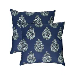 Texstylers Navy Blue 2 Pcs Printed Cotton Square Cushion Covers-picture-6