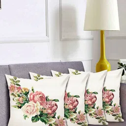 Kuber Industries White & Green Set of 4 Floral Square Cushion Covers-33