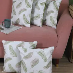 MFD HOME FURNISHING White & Brown 5 Pieces Floral Square Cushion Covers-image-2