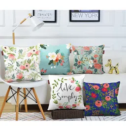 AEROHAVEN Blue & White Set of 5 Floral Square Cushion Covers-13