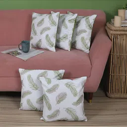 MFD HOME FURNISHING Set of 5 White & Grey  Floral Square Cushion Covers-10