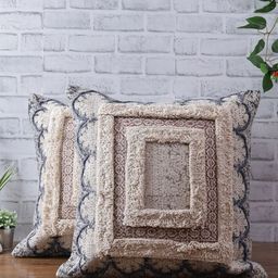 eyda Adults White & Blue Set of 2 Quirky Square Cushion Covers-32