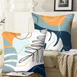AEROHAVEN White & Blue 2 Pieces Abstract Printed Velvet Square Cushion Covers-17