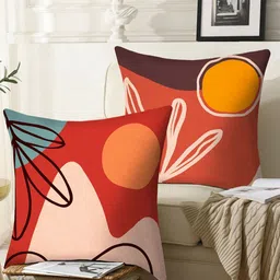 AEROHAVEN Red & Yellow 2 Pieces Abstract Printed Velvet Square Cushion Covers-16