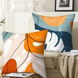 AEROHAVEN White & Blue 2 Pieces Abstract Printed Velvet Square Cushion Covers-26