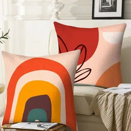 AEROHAVEN Peach-Coloured & Orange 2 Pcs Abstract Velvet Square Cushion Covers-14