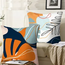 AEROHAVEN White & Orange 2 Pieces Abstract Printed Velvet Square Cushion Covers-30