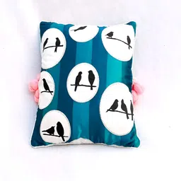 THROWPILLOW Teal Blue & White Abstract Printed Embroidered Square Cushion Cover-6