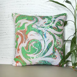 ZEBA White & Green Abstract Square Cushion Cover-image-48