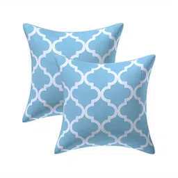 Texstylers Turquoise Blue & White 2 Pieces Abstract Cotton Square Cushion Covers-46