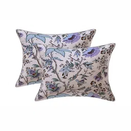 Texstylers Beige &Green 2 Pieces Floral Printed Cotton Rectangle Cushion Covers-image-93