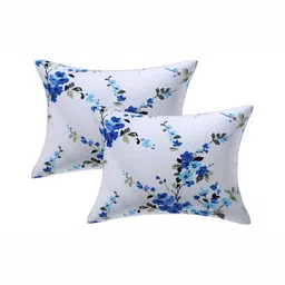 Texstylers White & Blue 2 Pieces Floral Printed Cotton Rectangle Cushion Covers-image-68