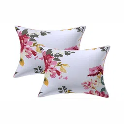 Texstylers White & Pink 2 Pieces Floral Printed Cotton Rectangle Cushion Covers-image-87