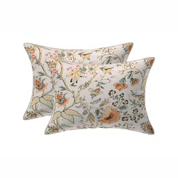 Texstylers Beige & Yellow 2 Pieces Floral Printed Cotton Rectangle Cushion Covers-image-30