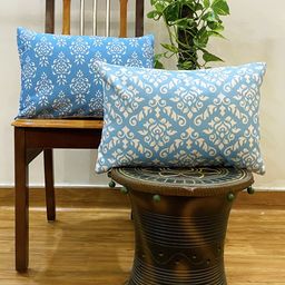 STITCHNEST Set of 2 Teal Blue Ethnic Motifs Rectangle Cushion Covers-7
