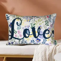 Tasseled Home Blue & White Floral Rectangle Cushion Cover-image-51