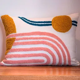 ABSTRACT INDIA Pink & Yellow Cotton Rectangle Cushion Cover-image-62