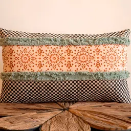 ABSTRACT INDIA Orange & Black Abstract Cotton Rectangle Cushion Cover-57