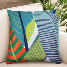 NISRAG HOME Blue & Orange Floral Embroidered Square Cushion Cover-image-91