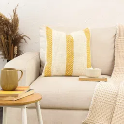House This Yellow & Cream-Coloured Cotton Square Cushion Cover-44