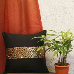 ZEBA Black & Gold-Toned Embellished Square Cushion Covers-35