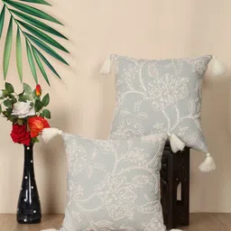 SHADES of LIFE 2 Pieces Blue & White Embroidered Cotton Square Cushion Covers-34