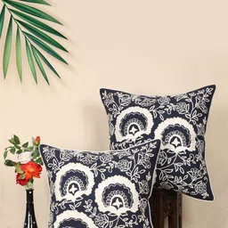 SHADES of LIFE 2 Pieces Blue & White Embroidered Cotton Square Cushion Covers-22