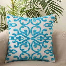 Jamio Firati White & Blue Set of 2 Ethnic Motifs Cotton Square Cushion Covers-19