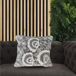 SHADES of LIFE Grey & White 2 Pieces Embroidered Cotton Square Cushion Covers-15