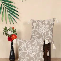SHADES of LIFE 2 Pieces Grey & White Embroidered Cotton Square Cushion Covers-18