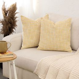 House This Yellow & White 2 Pieces Embroidered Cotton Square Cushion Covers-55
