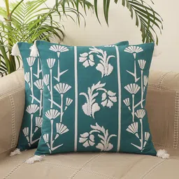 Jamio Firati Green & White Set of 2 Embroidered Square Cushion Covers-image-54
