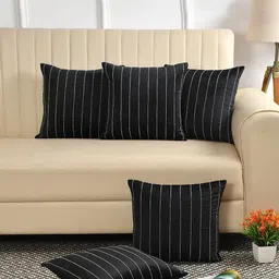 HOSTA HOMES Black & White 5 Pieces Embroidered Square Cushion Covers-image-18