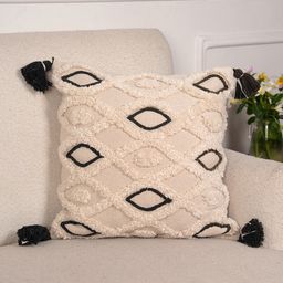 Art Avenue Beige & Black Embroidered Cotton Square Cushion Cover-image-71