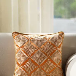 Pure Home and Living Orange & White Embroidered Square Cushion Cover-image-97