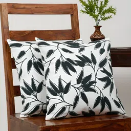 TARAN LIVING White & Black 2 Pieces Cotton Embroidered Square Cushion Covers-image-74