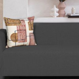 Ode & Cleo Set of 2 Off White & Brown Pure Cotton Square Cushion Cover-32
