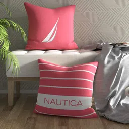 Nautica 2 Pieces Coral Pink & White Striped Cotton Square Cushion Covers-picture-48