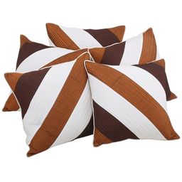Clasiko Brown & White Set of 5 Striped Square Cushion Covers-14